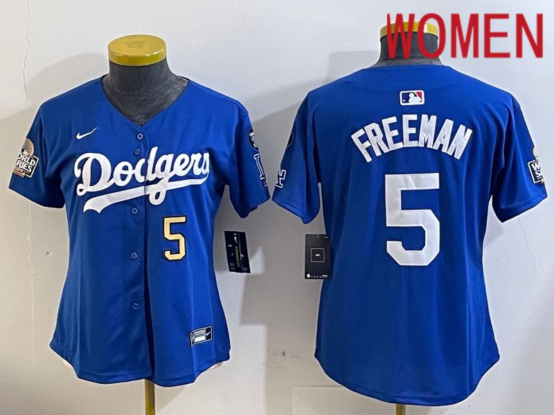 Women Los Angeles Dodgers 5 Freeman Blue Game 2024 Nike MLB Jersey style 11218